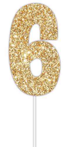 Gold Glitter Cake Topper - No 6 - Click Image to Close